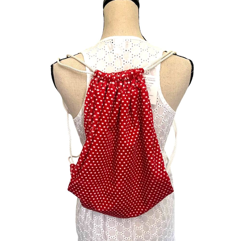 SEW SWEET MINKY Designs DrawString Tote Bag Red White Polka Dots NWT